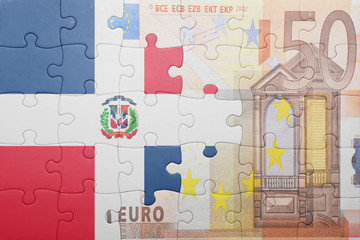 puzzle with the national flag of dominican republic and euro banknote