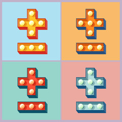 Vector light up colorful flat lamp alphabet. Symbol 4