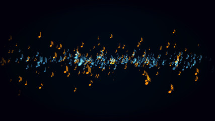 Slow motion of the musical notes with depth of field