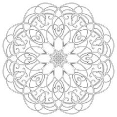 Black and white abstract circular pattern mandala.

