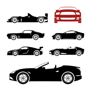 Detailed sportcars silhouettes set