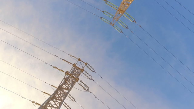 High-voltage tower with high voltage wires