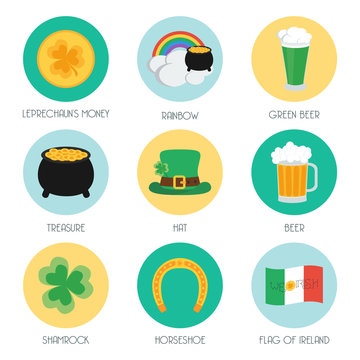 Set of flat icons on Patricks Day. vector
