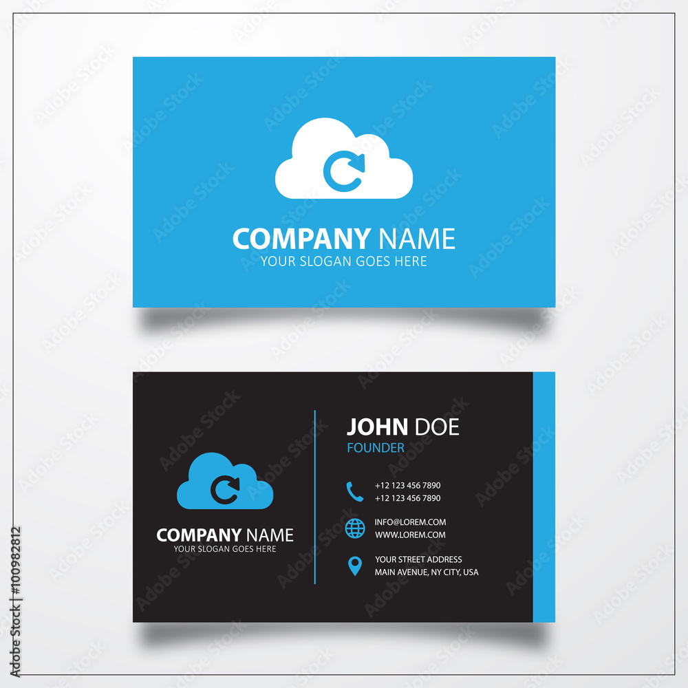 Poster cloud sync refresh icon. business card vector template.