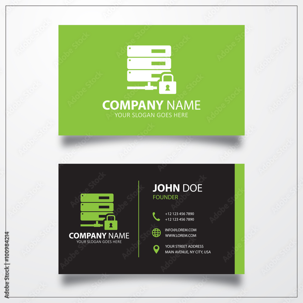 Poster database security protection icon. business card vector template