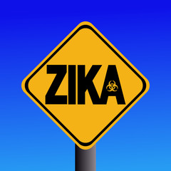 Zika virus warning sign on blue illustration