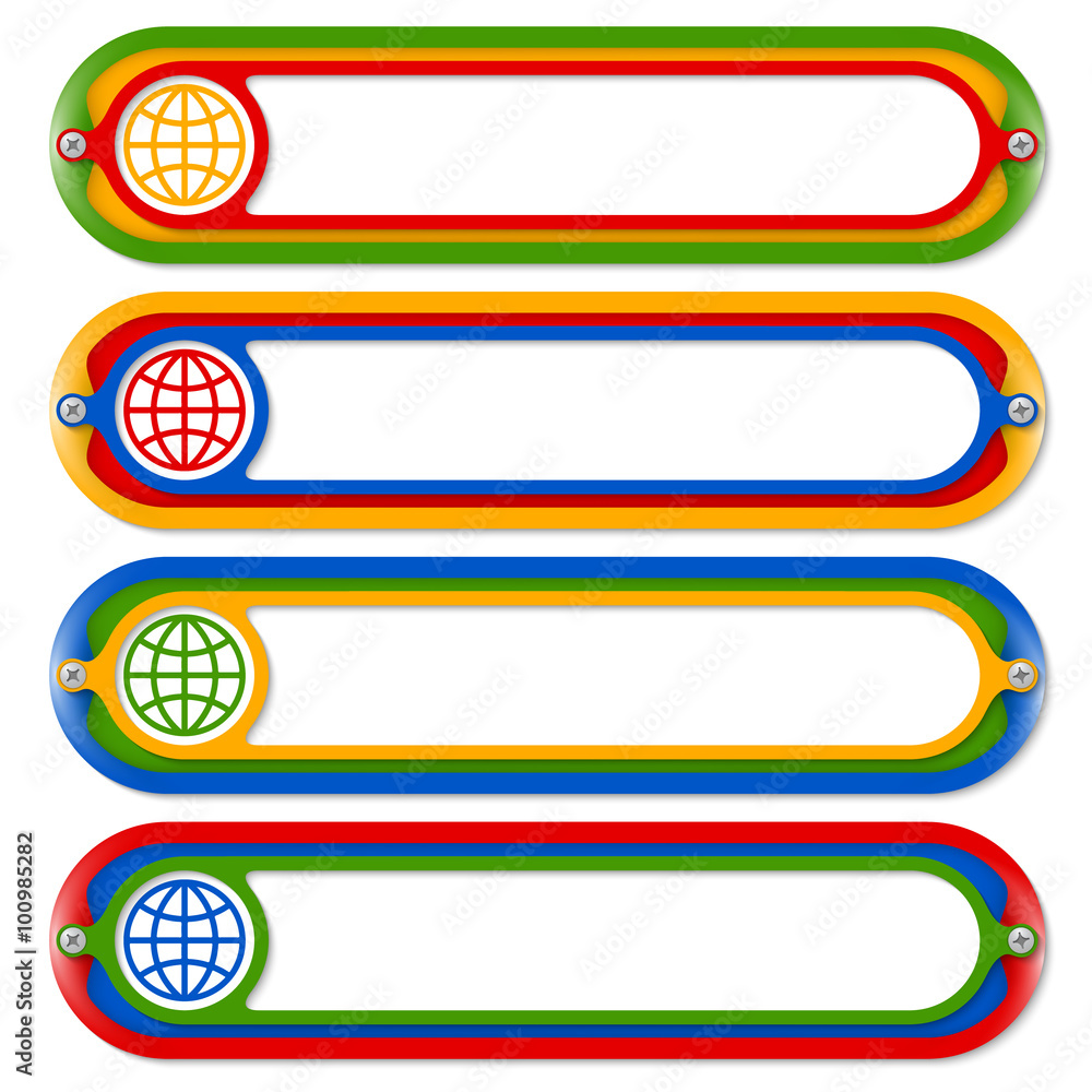 Poster four colored frames for any text with globe symbol