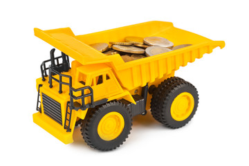 Toy car truck with money coins