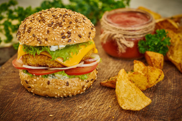 Closeup of home made burger