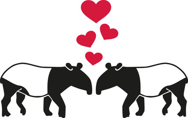 Fototapeta na wymiar Two tapirs in love with hearts