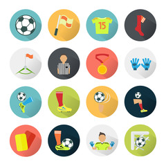 Set of sixteen colored football icons