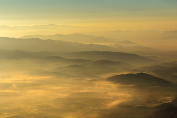 Layer of mountains and mist at sunset time, Landscape at Doi Luang Chiang Dao, High mountain in Chiang Mai Province, Thailand