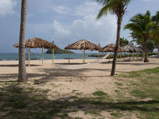 Hammock and Tiki Shelters on the Beach