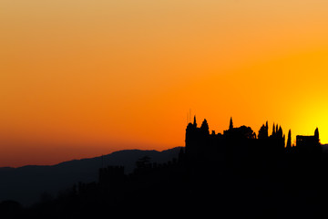 Castle silhouette at sundown