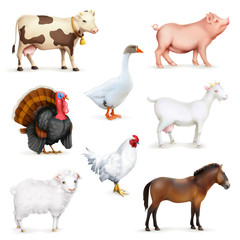 Animals and birds, farm set of vector icons - obrazy, fototapety, plakaty