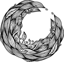 Blue hair waves doodle circle frame