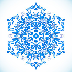 Blue floral circle pattern in gzhel style