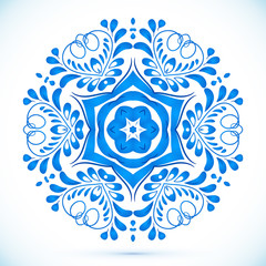 Blue floral circle pattern in gzhel style