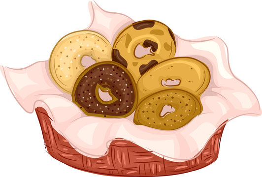 donuts in basket, assorted colors, food clip art preview