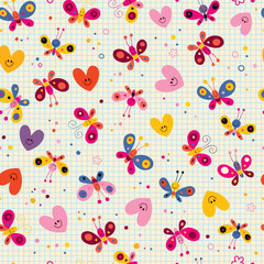 butterflies and hearts seamless pattern