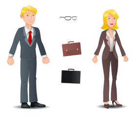 Obraz premium businessman and businesswoman pose on isolated white background