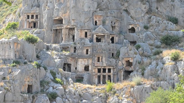 Petroglyphic tombs of the ancient state Lycia. Turkey.