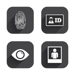 Identity ID card badge icons. Eye symbol.