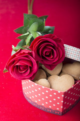 sweet cookies in heart shape box