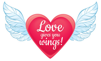 St. Valentine's vector card with big heart with wings.