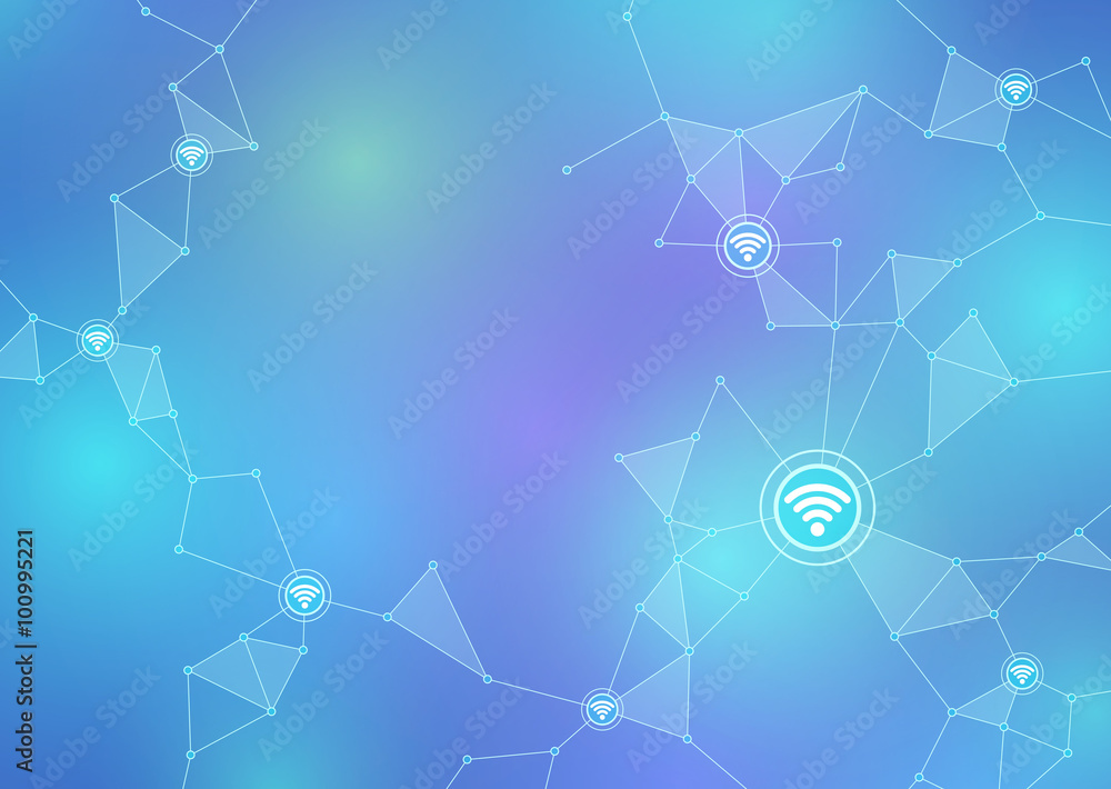 Poster internet of things(iot), city and buildings, sensor network, abstract image vector illustration