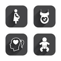 Fototapeta premium Maternity icons. Baby infant, pregnancy, dummy.