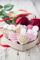 Glazed cookies on Valentine's day. From above