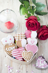 Glazed cookies on Valentine's day. From above