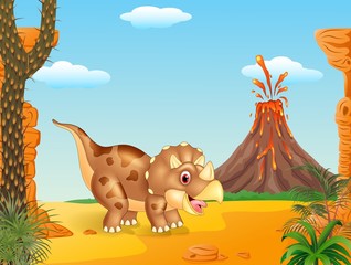 Cute triceratops three horned in the Prehistoric background © tigatelu