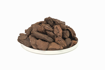 Pine chips on white background.