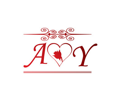 AY love initial with red heart and rose Stock Vector | Adobe Stock