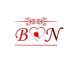 BN love initial with red heart and rose
