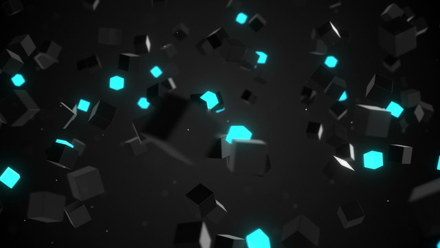 camera flying around glowing cubes loop 4k (4096x2304)
