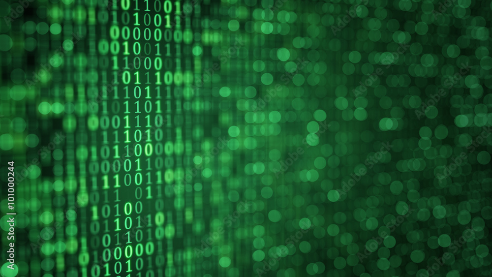 Poster green digital binary data close-up