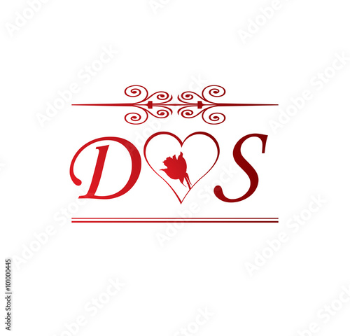 "DS love initial with red heart and rose" Stock image and ...