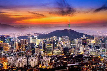 Wall murals Seoel View of downtown cityscape and Seoul tower in Seoul, South Korea
