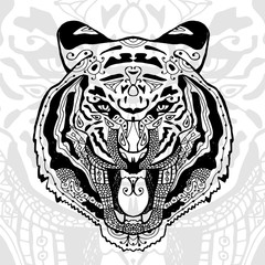 The black and white tiger print with ethnic zentangle patterns.