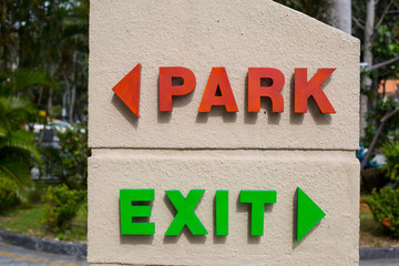 Car parking sign and exit text sign outdoor 