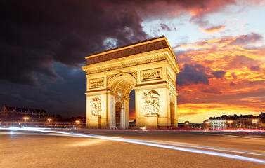 Arc de triomphe Paris city at sunset