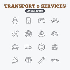 Transport, services icons. Ship, car and bus.
