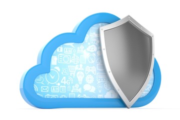 cloud and shield, cloud security concept