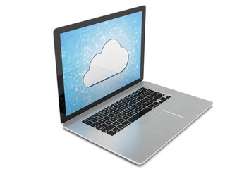 3d rendering of a laptop with cloud concept