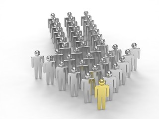 Many 3d people figure in arrow shape with the leader in front