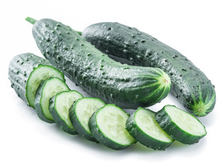 Cucumbers on the white background.
