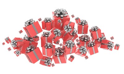 flying gift boxes on white